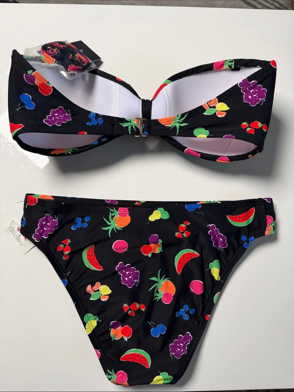 kate spade Black Bandeau Bikini with Multicolor Fruit Print